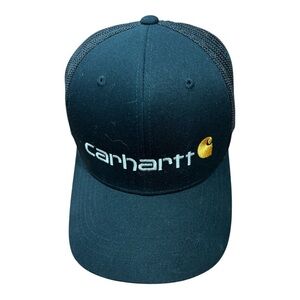 Carhartt Men's Rugged Flex Fitted Canvas Black Mesh-Back Logo Graphic Cap